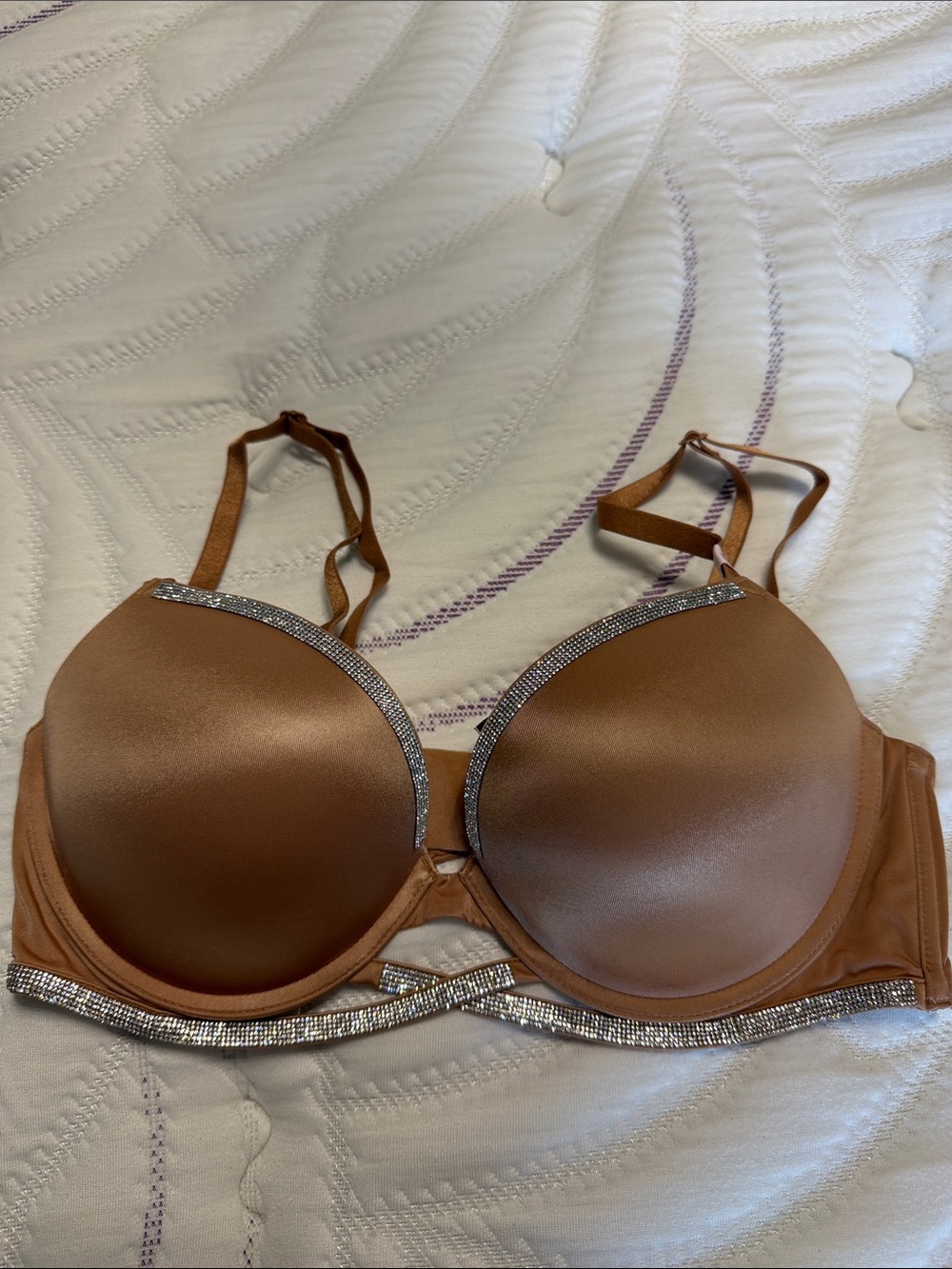 Victoria's Secret Satin Brown Padded Bra with Rhinestone Trim
